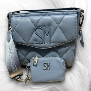Steve Madden Quilted Crossbody Bag with Coin Pouch – Light Blue 8 x 8 x 3 inch